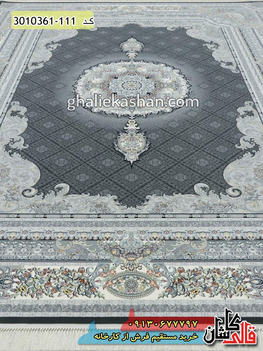 فرش 1200 شانه طرح تیمچه زمینه دودی کاشان — تصویر ۳