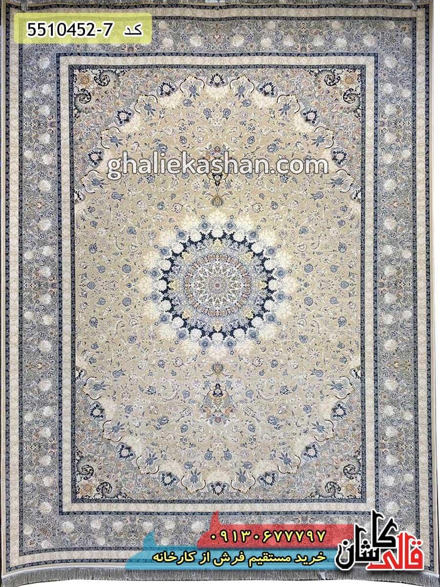 فرش 1500 شانه طرح گوناش درباری زمینه بژ کاشان – گل برجسته