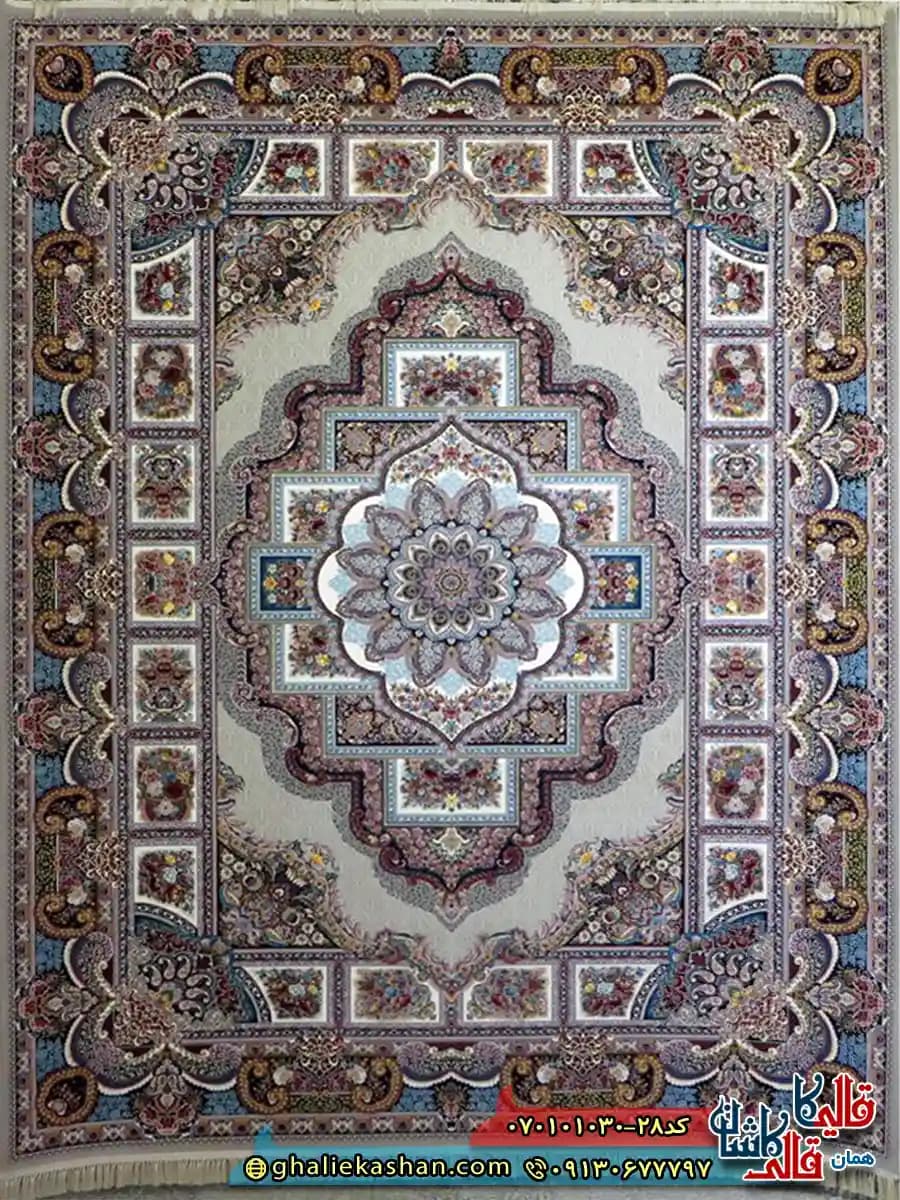فرش 1000 شانه طرح حوض نقره زمینه موشی کاشان — تصویر ۲