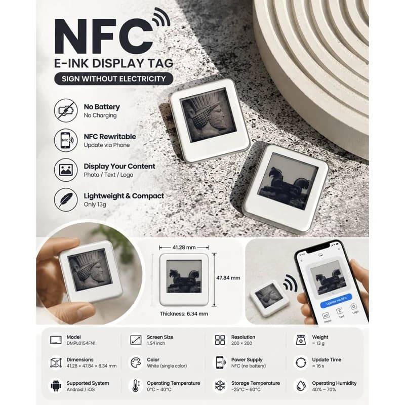 تگ NFC با نمایشگر جوهر الکترونیکی؛ بدون نیاز به باتری — تصویر ۲