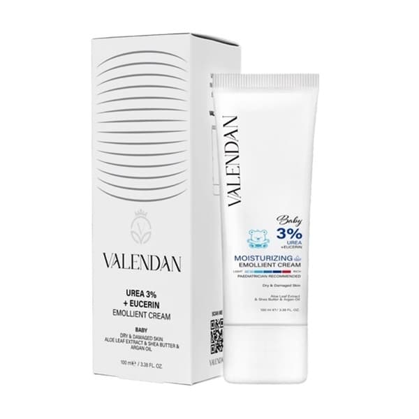 کرم مرطوب کننده پوست کودکان حاوی اوره ۳% ولندان ۱۰۰ میلی لیتر | valendan urea 3 % and eucerin emollient cream 100 ml