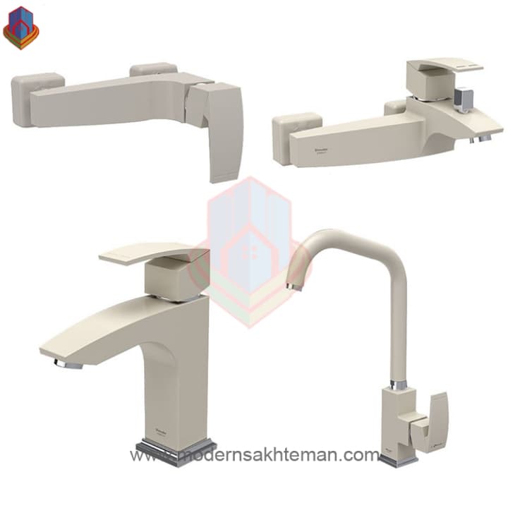 ست کامل شیرآلات شودر مدل باواریا شیری کروم