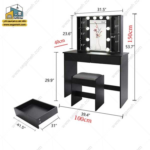 میز آرایش لامپ دار کد DMP140 — تصویر ۳