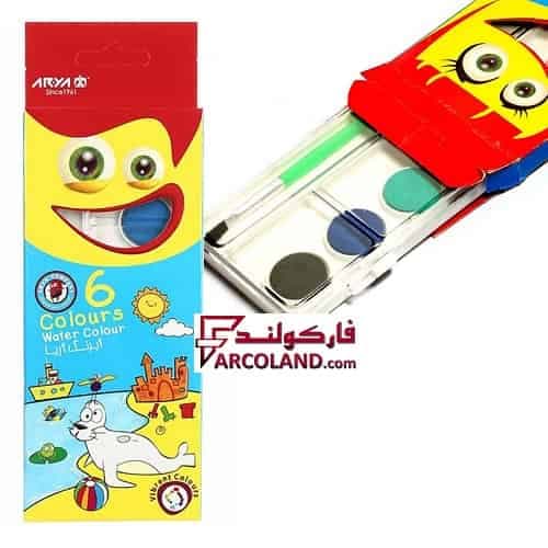 آبرنگ 6 رنگ آریا همراه با قلم مو کد 5001