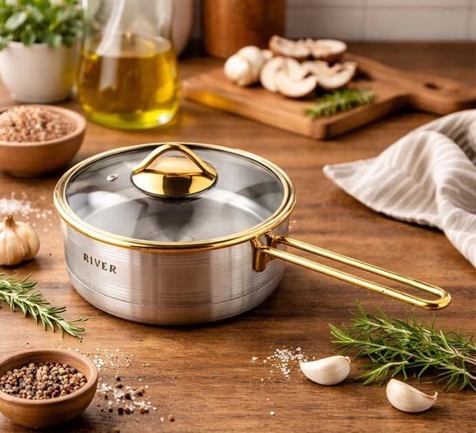 تابه تکدسته استیل ریور RIVER مدل نیمه مات خط دار طلایی سایز 20 کد 3866LG