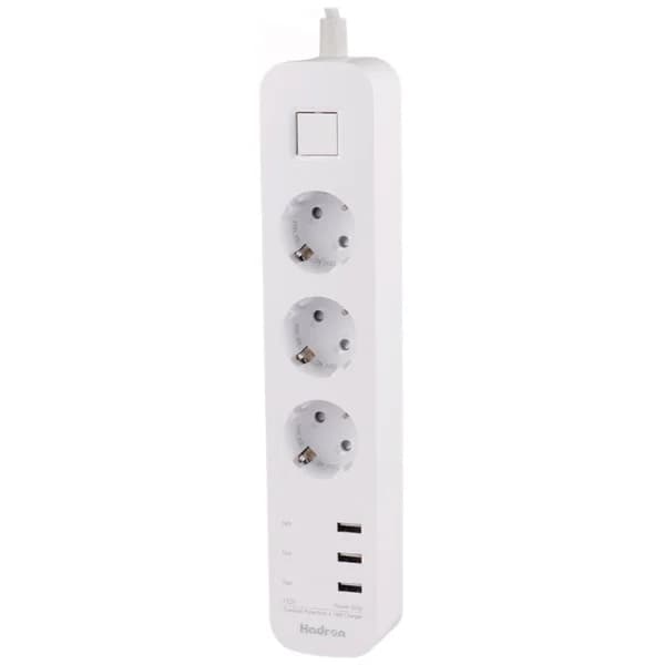 چند راهی 3 خانه ارت دار هادرون P323 با کابل 1.8 متری + شارژر USB