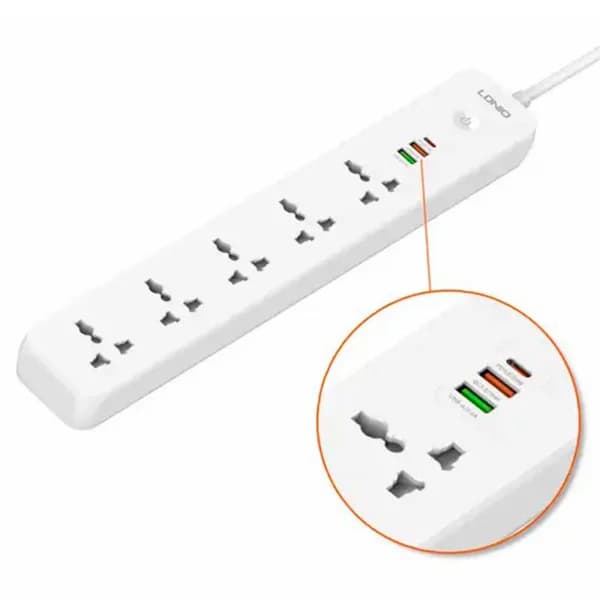 چند راهی 5 خانه الدینیو SC5319 با کابل 2 متری + شارژر USB و Type-C — تصویر ۲