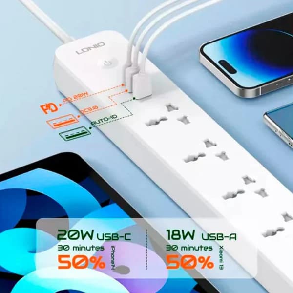 چند راهی 5 خانه الدینیو SC5319 با کابل 2 متری + شارژر USB و Type-C — تصویر ۳