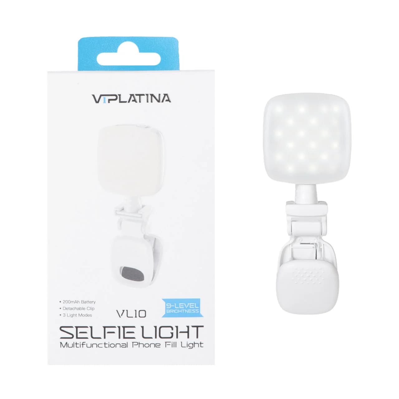 چراغ سلفی شارژی با گیره اتصال به موبایل و تبلت VIPLATINA مدل VL10 – سفید (گارانتی 18 ماه تعویض نیکان همراه)