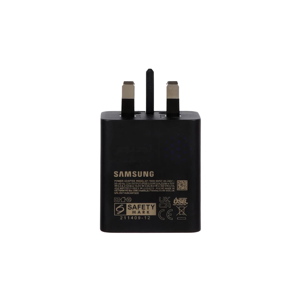 شارژر دیواری سه پین فست و PD تک پورت SAMSUNG Type-C مدل EP-T4510 45W به همراه کابل شارژ Type-C – مشکی (12 ماهه DST) مجهز به فناوری GAN-NFC — تصویر ۲