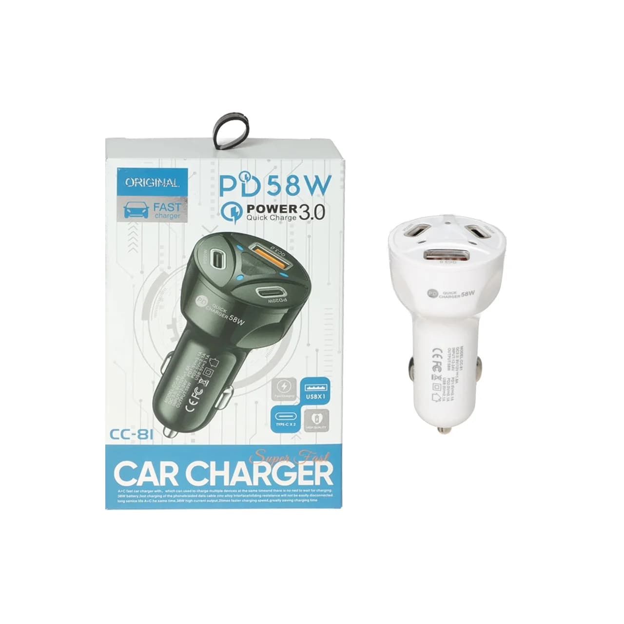 شارژر فندکی PD و فست سه پورت مدل CC-81 58W – سفید DST (گارانتی شش ماهه)
