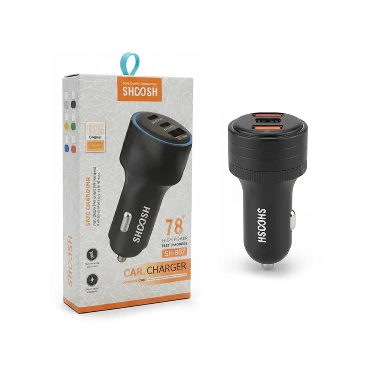 شارژر فندکی فست و PD سه پورت Shoosh مدل SH-807 78W – مشکی – SMO