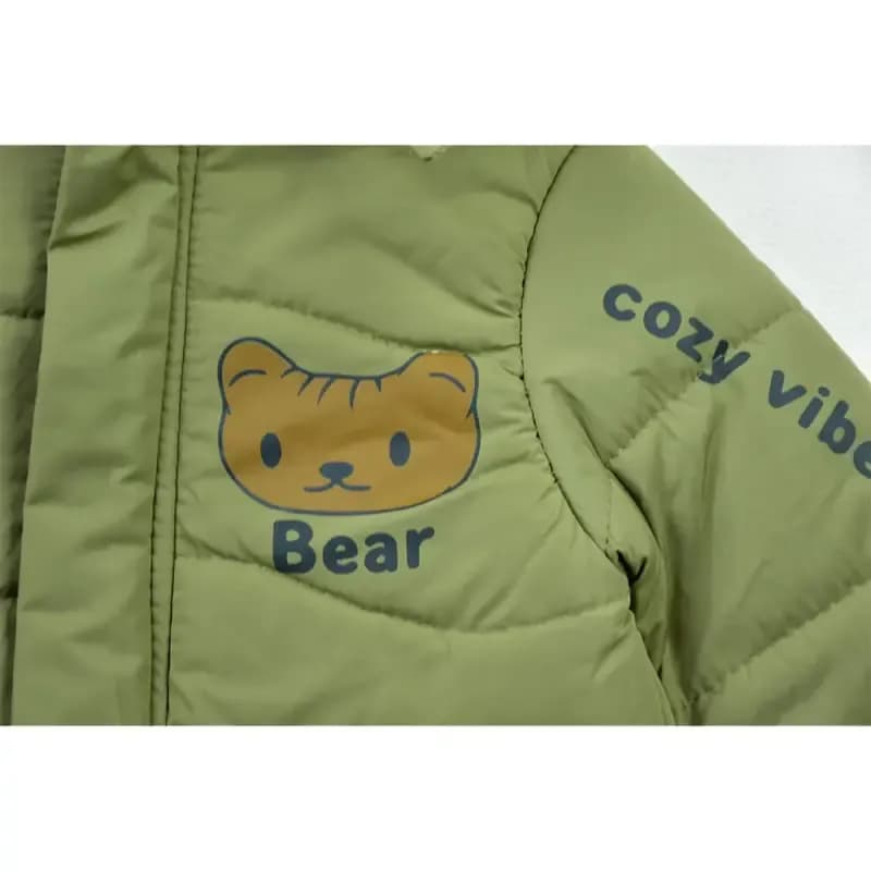 کاپشن پسرانه BEAR سبز شمعی آستر خز پاییزه و زمستانه — تصویر ۳