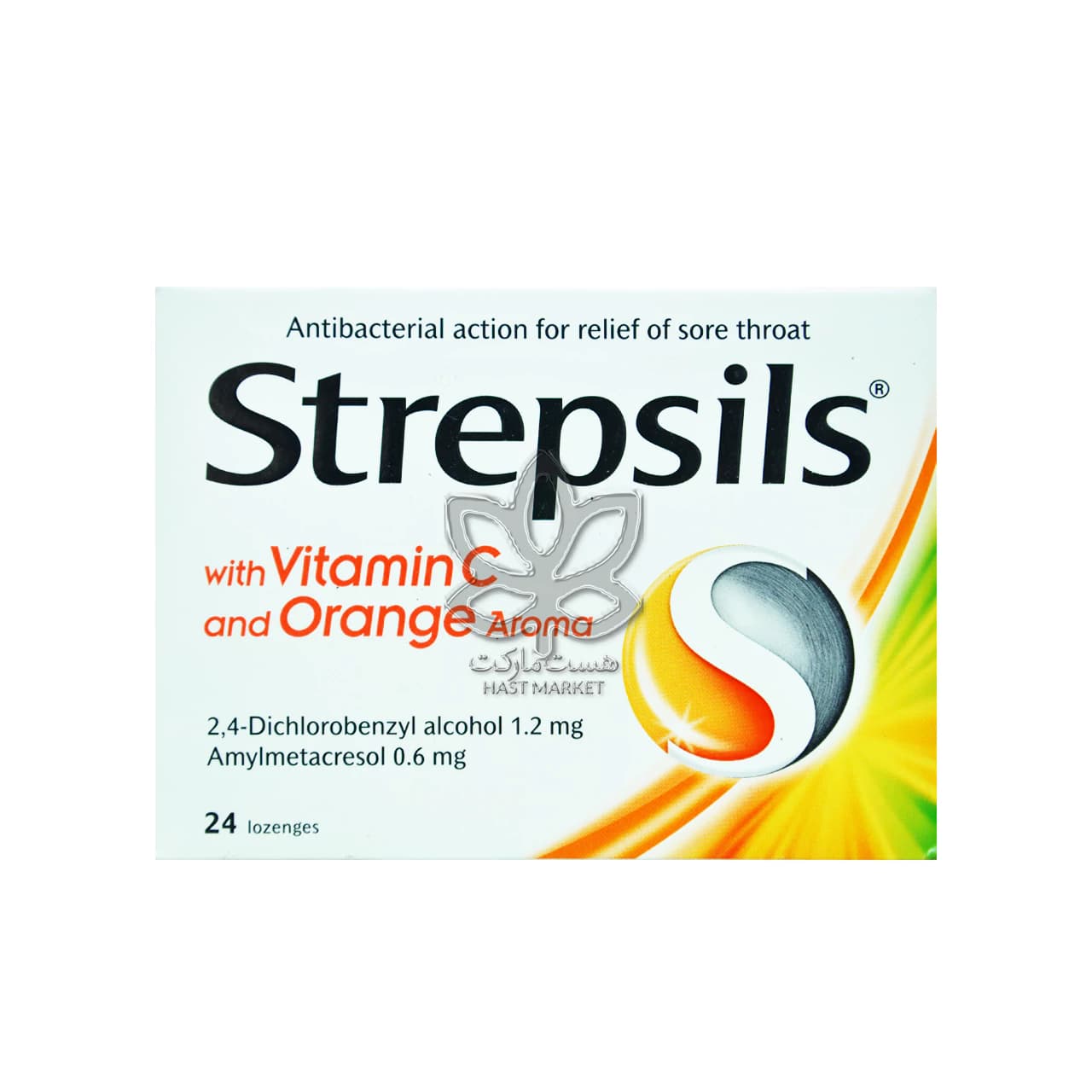 آبنبات گلودرد پرتقالی با ویتامین سی ۲۴ عدد استرپسیلز – strepsils