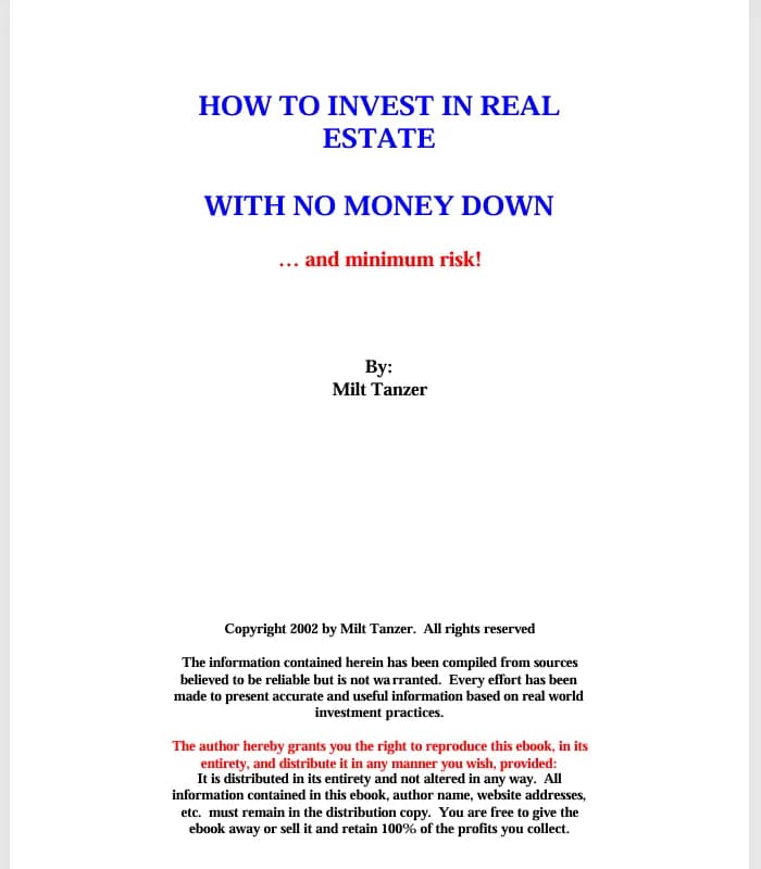 کتاب How to Invest in Real Estate with No Money Down (چگونه بدون پول پیش در املاک سرمایه‌گذاری کنیم) اثر میلت تانزر – نسخه انگلیسی PDF