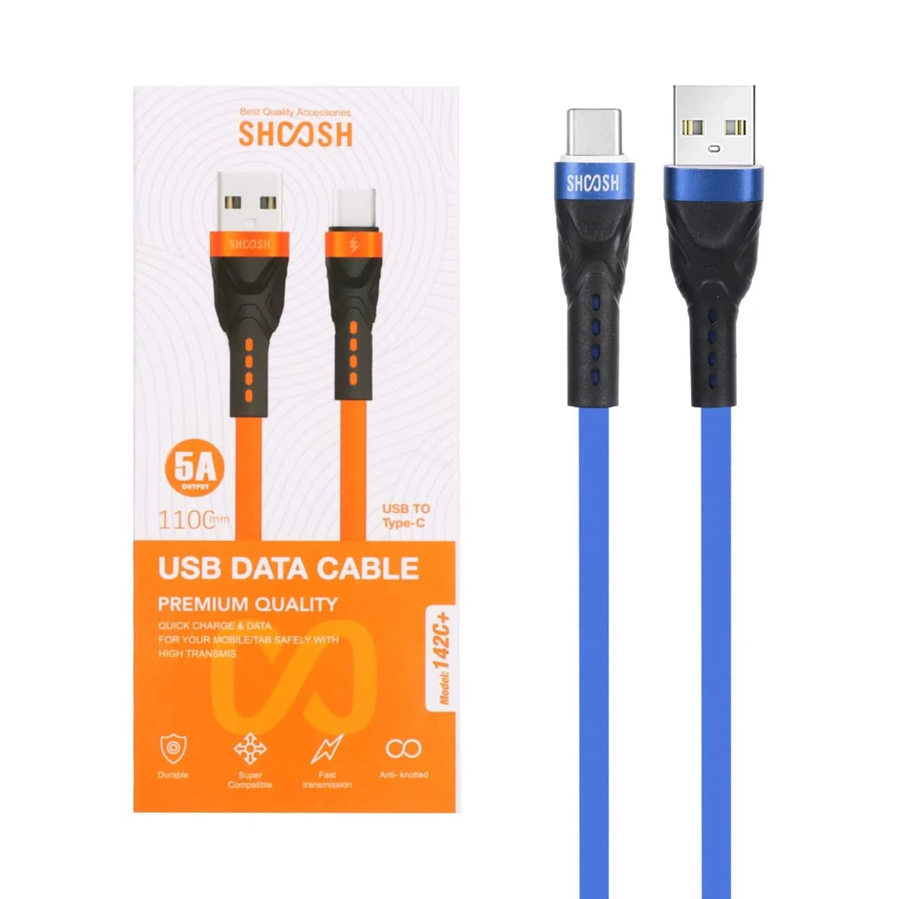 کابل شارژ سیلیکونی 1.1 متری فست Shoosh Type-C مدل +SH142C – آبی – SMO — تصویر ۲