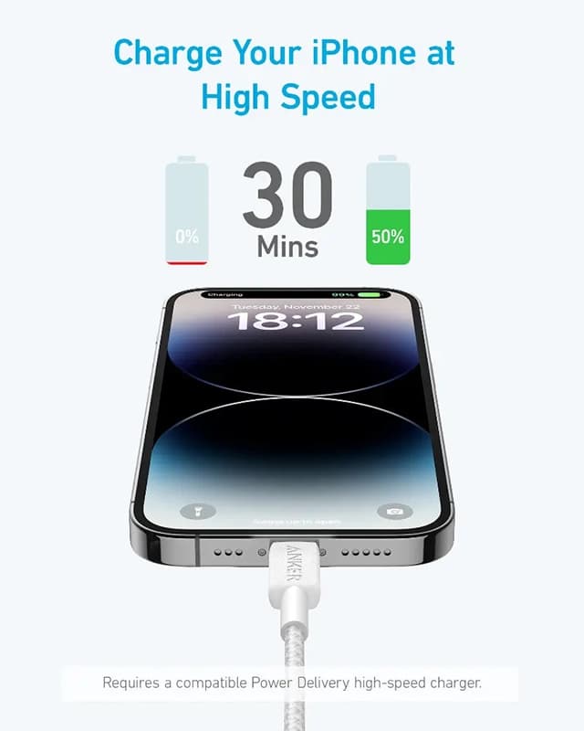 کابل تایپ سی به لایتنینگ 3 متر انکر Anker 322 USB-C to Lightning 300CM Cable A81B7 — تصویر ۳