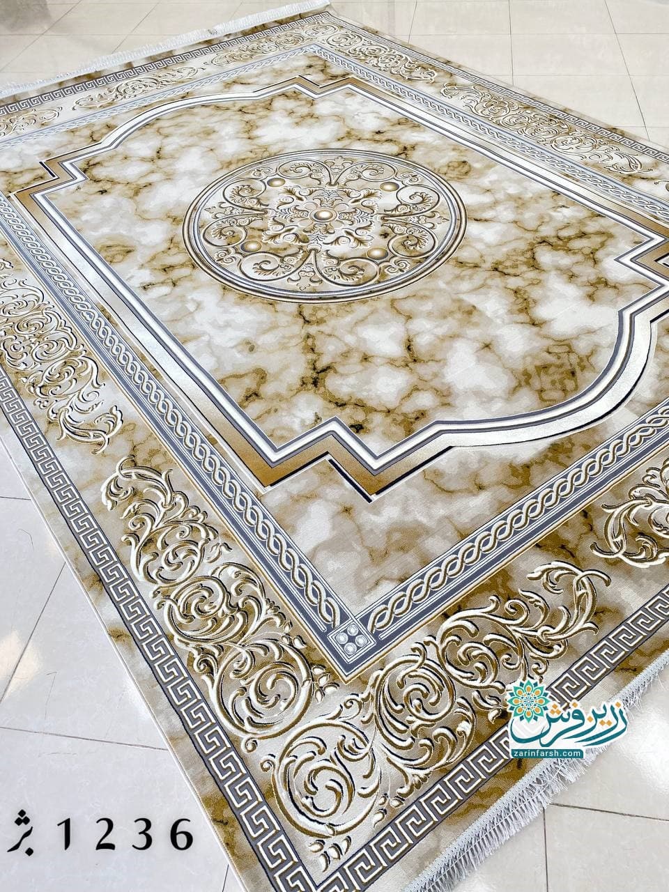 فرش ماشینی 1200 شانه طرح مدوسا فرانسوی بژ کد 1236 — تصویر ۴