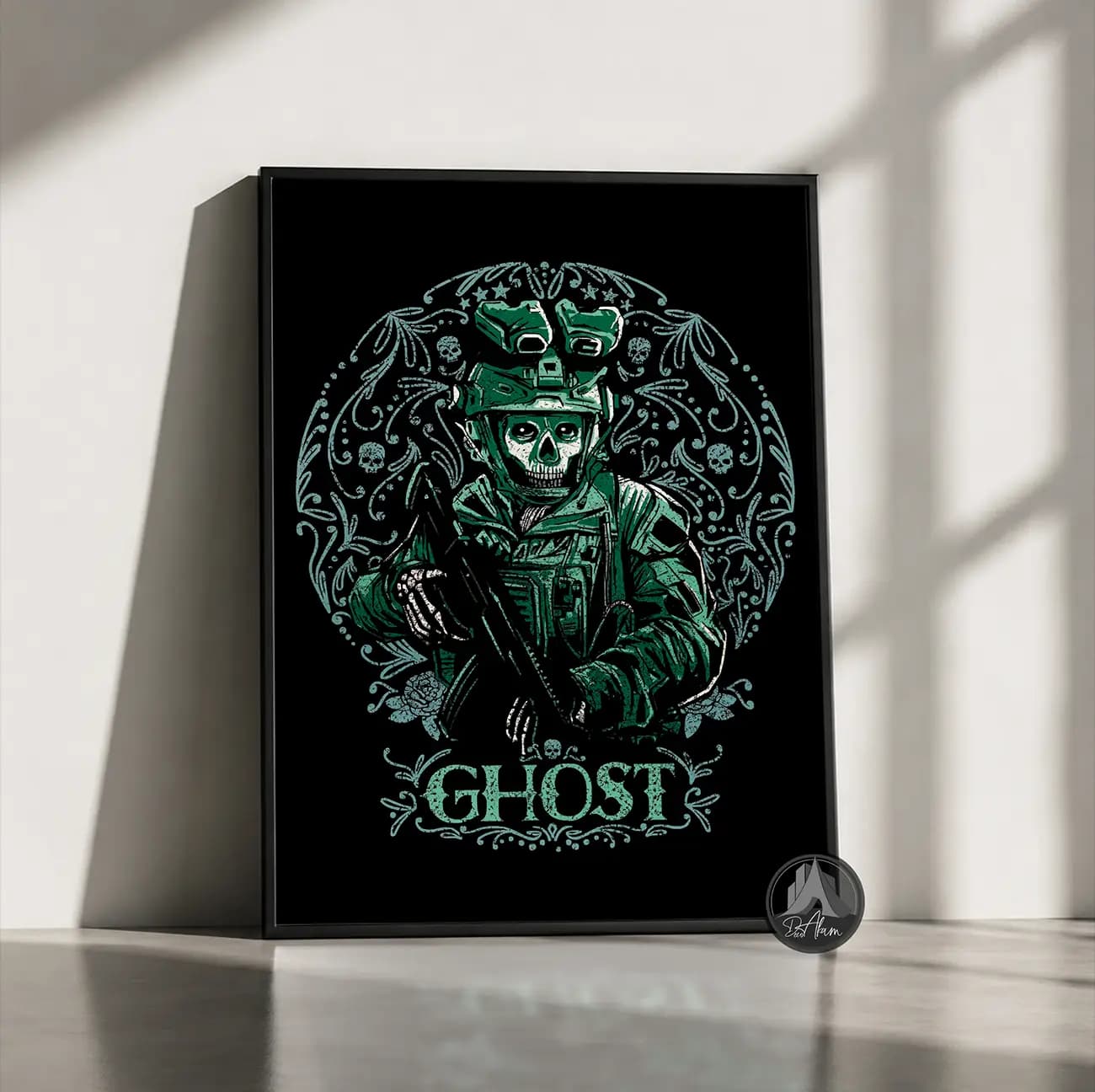 تابلو کالاف دیوتی طرح گوست Ghost با نشان دایرهای DA-(7074) | دکور دیوار اتاق گیمر