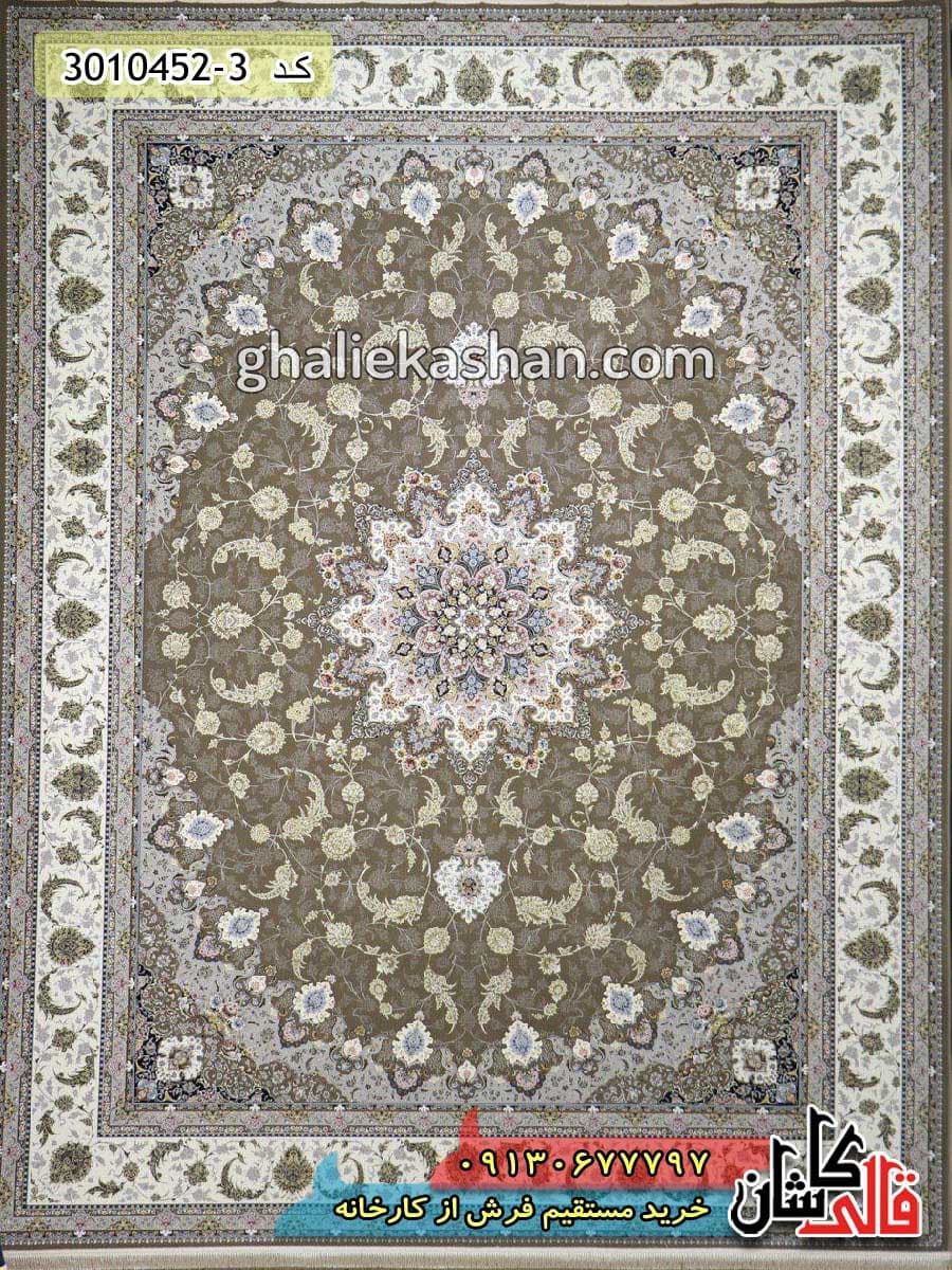 فرش 1500 شانه طرح اصفهان زمینه شکلاتی کاشان – گل برجسته