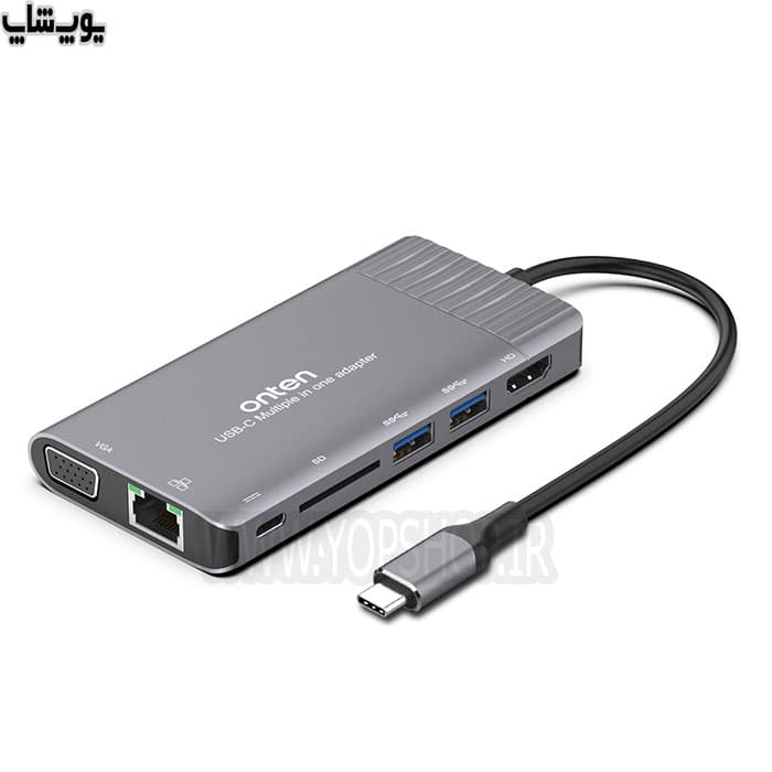 مبدل Type-C به Lan، Aux، VGA، HDMI، USB3.0، SD و PD اونتن مدل OTN-95117