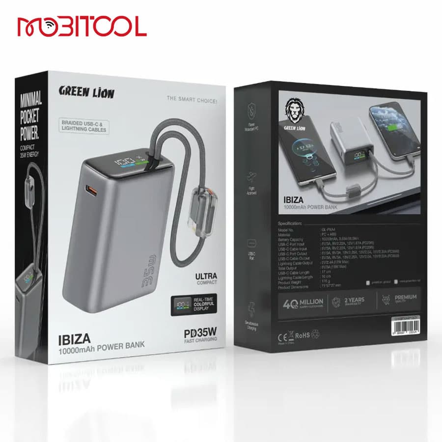 پاوربانک 35 وات 10000 میلی آمپر گرین لاین Green Lion IBIZA 10000mAh Power Bank 35W — تصویر ۳