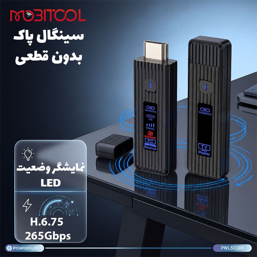 دانگل انتقال تصویر بی سیم HDMI پاورولوژی Powerology VELINK Wireless HDMI Transmitter & Receiver PHDMRABK — تصویر ۴