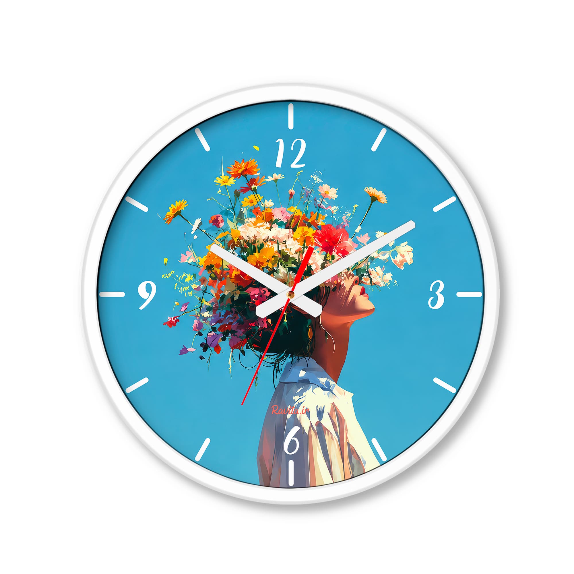 ساعت رومیزی دیواری راویتا طرح دختر با تاج گل‌های رنگارنگ – Girl with a Colorful Flower Crown کد 3947