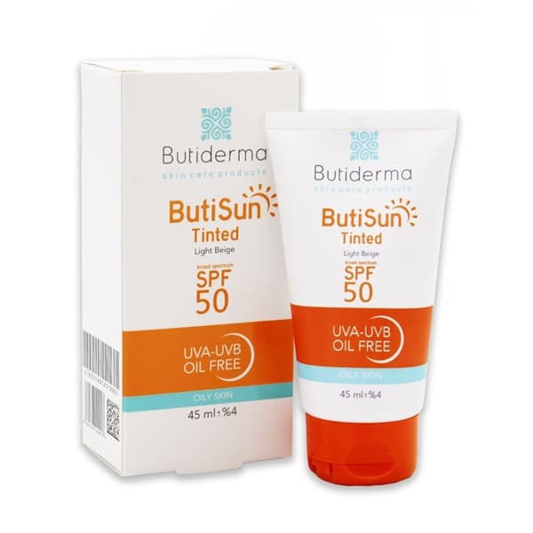 کرم ضد آفتاب رنگی فاقد چربی SPF50 بیوتی درما ۴۵ میلی‌ لیتر | Butiderma ButiSun Tinted Sunscreen SPF50 Oil Free Cream 45ml