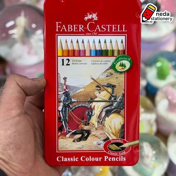 مداد رنگی ۱۲ رنگ فابر کاستل جعبه فلزی