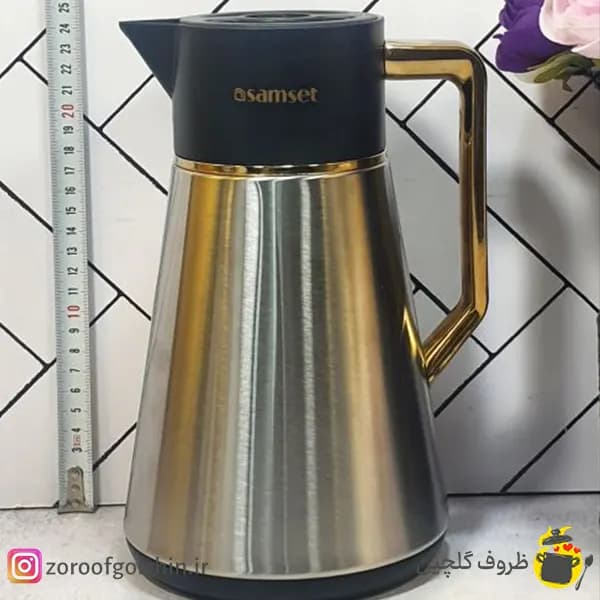 فلاسک سام ست 1 لیتری مدل استیل – شیشه صورتی — تصویر ۲