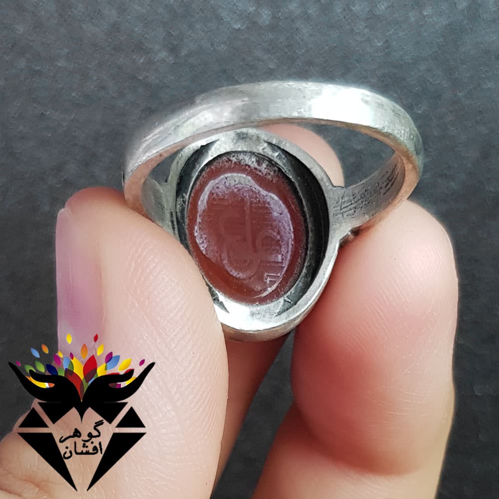 انگشتر نقره عقیق یمنی حکاکی عین علی و ستاره سلیمان کد R_1052B — تصویر ۲