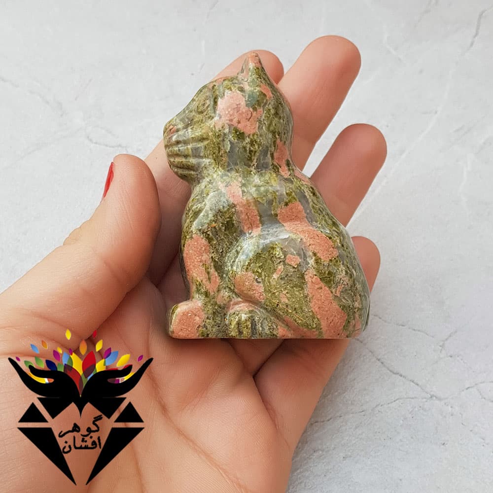 مجسمه سنگی اوناکیت تراش گربه ST3096 — تصویر ۲