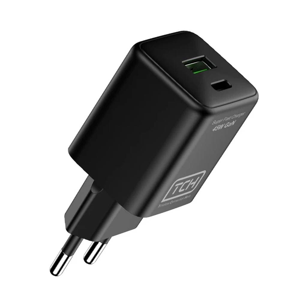 شارژر دیواری 45 وات تی سی اچ مدل TCH CA45 دو پین با 1 خروجی USB-C و 1 خروجی USB با گارانتی 18 ماهه شرکتی — تصویر ۲