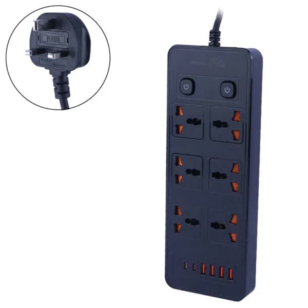 چند راهی 6 خانه پرودو PB-FWCH033 با کابل 3 متری + شارژر USB و Type-C — تصویر ۶