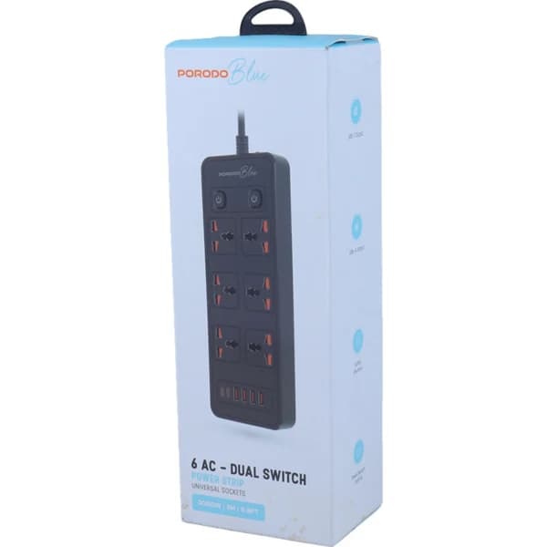 چند راهی 6 خانه پرودو PB-FWCH033 با کابل 3 متری + شارژر USB و Type-C — تصویر ۲