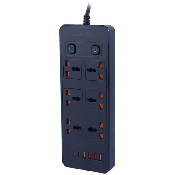 چند راهی 6 خانه پرودو PB-FWCH033 با کابل 3 متری + شارژر USB و Type-C