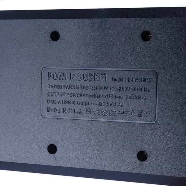 چند راهی 6 خانه پرودو PB-FWCH033 با کابل 3 متری + شارژر USB و Type-C — تصویر ۷