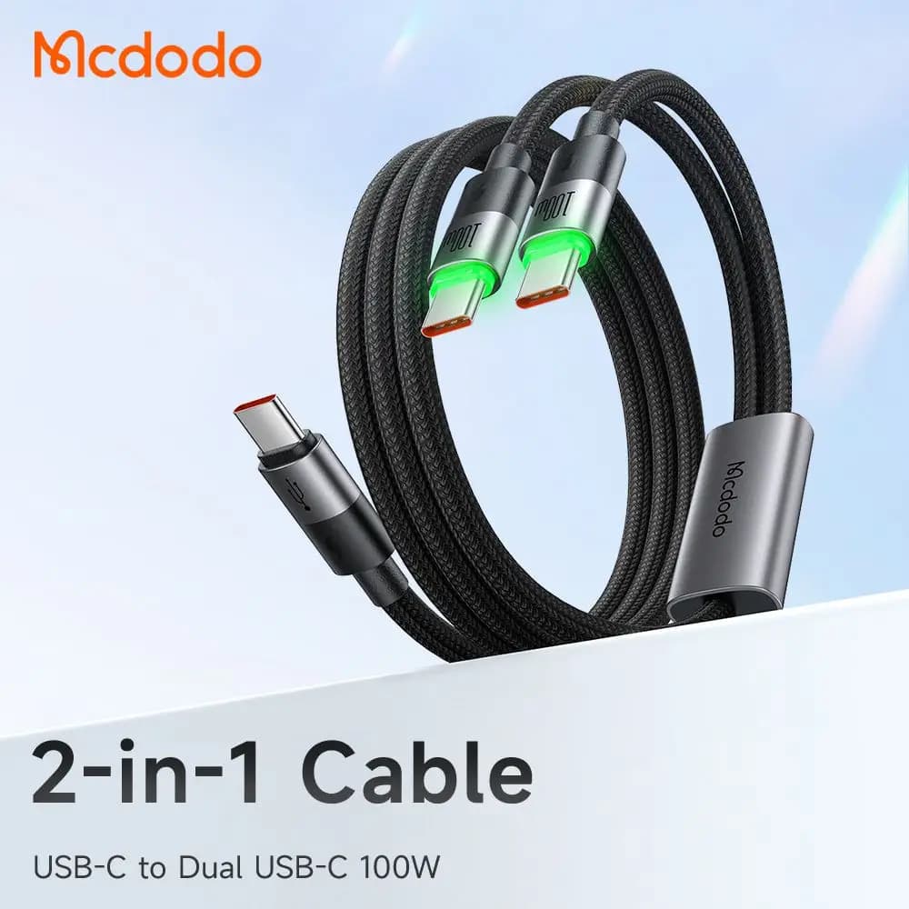 کابل شارژ سریع 100وات تایپ سی به 2 پورت تایپ سی مک دودو مدل MCDODO CA-6740 — تصویر ۲