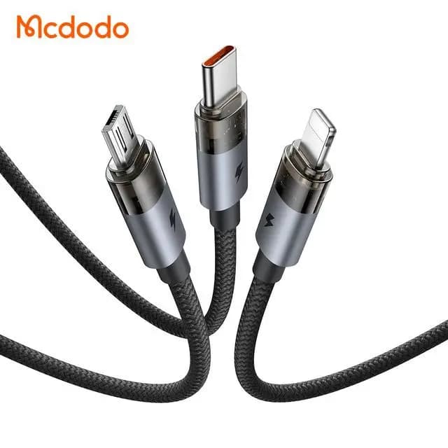 کابل شارژ 2 به 3 چندکاره میکرو+لایتنینگ+تایپ سی 100 وات مک دودو مدل MCDODO CA-7260 — تصویر ۶
