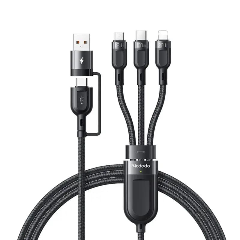کابل شارژ و انتقال داده 2 به 3 کاره میکرو Usb+لایتنینگ+تایپ سی مک دودو 100 وات مدل MCDODO CA-8800