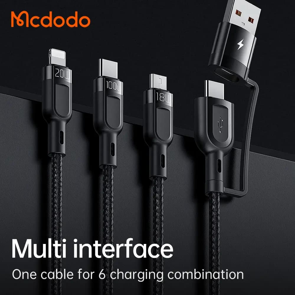کابل شارژ و انتقال داده 2 به 3 کاره میکرو Usb+لایتنینگ+تایپ سی مک دودو 100 وات مدل MCDODO CA-8800 — تصویر ۳