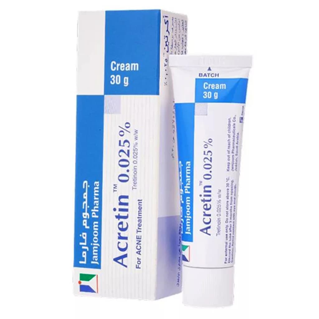 کرم ترتینویین 0.025% آکرتین جوانساز و ضد جوش قوی ویتامین A رتینوئید Jamjoom Pharma Acretin 0.025% Tretinoin