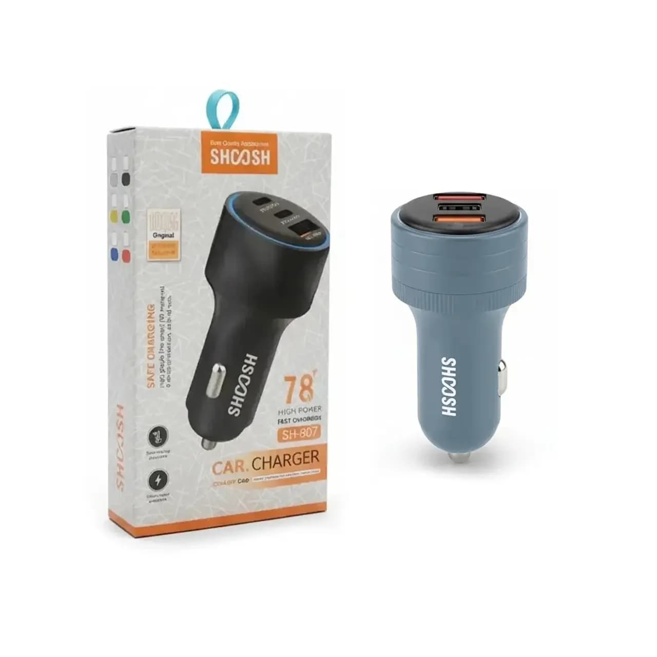 شارژر فندکی فست و PD سه پورت Shoosh مدل SH-807 78W – آبی – SMO