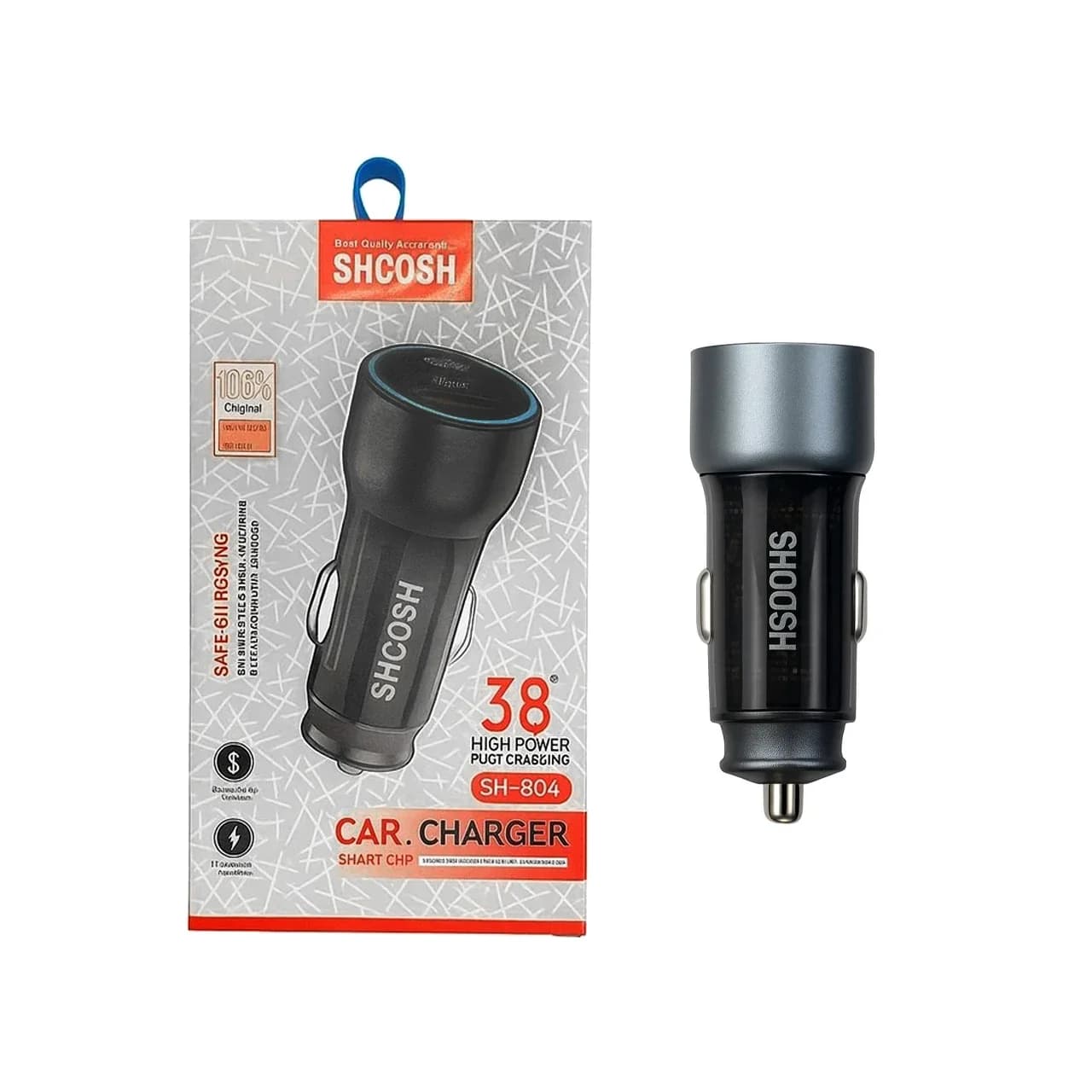 شارژر فندکی فست و PD دو پورت Shoosh مدل SH-804 38W – مشکی خاکستری – SMO