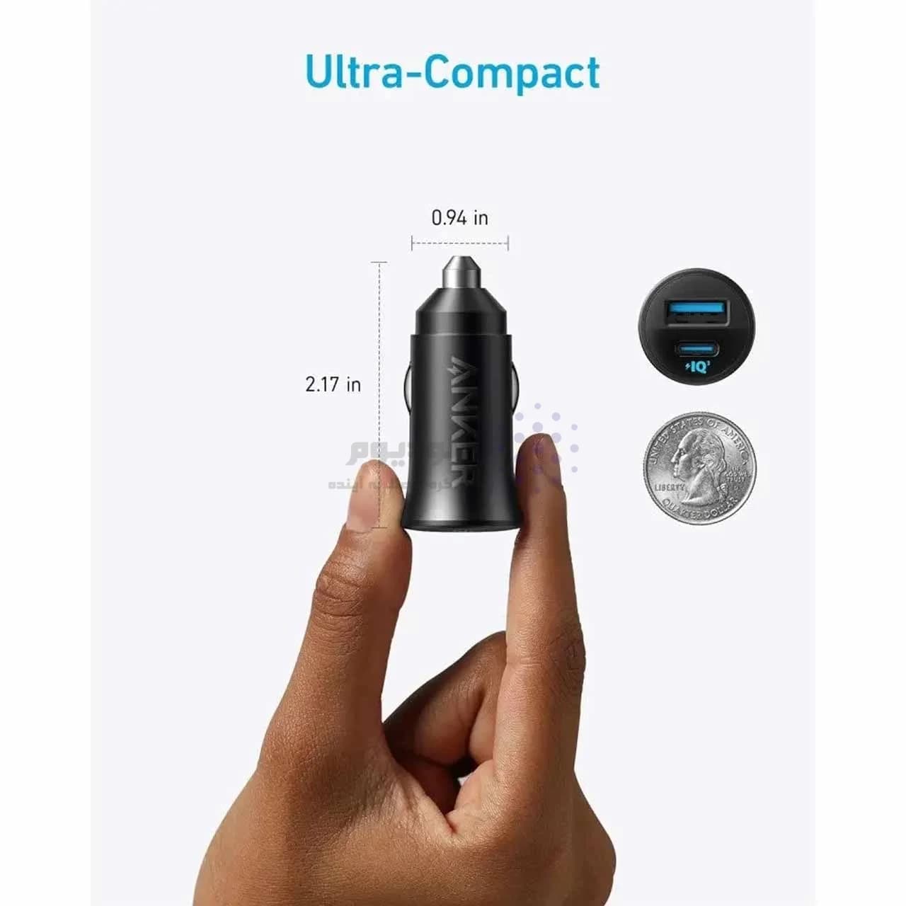 شارژر فندکی فست دو پورت ANKER 30W مدل A2741H11 و تکنولوژی IQ3 – مشکی (گارانتی 18 ماهه شرکتی) — تصویر ۲