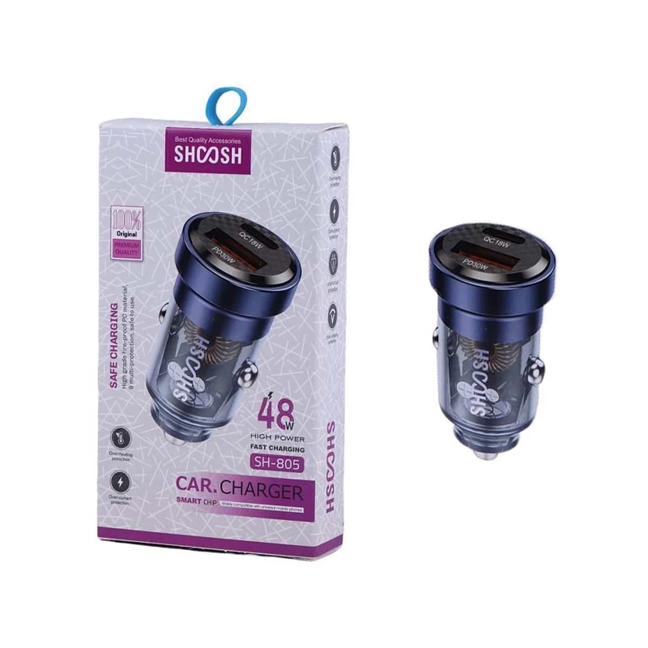 شارژر فندکی فست و PD دو پورت Shoosh مدل SH-805 48W – آبی – SMO