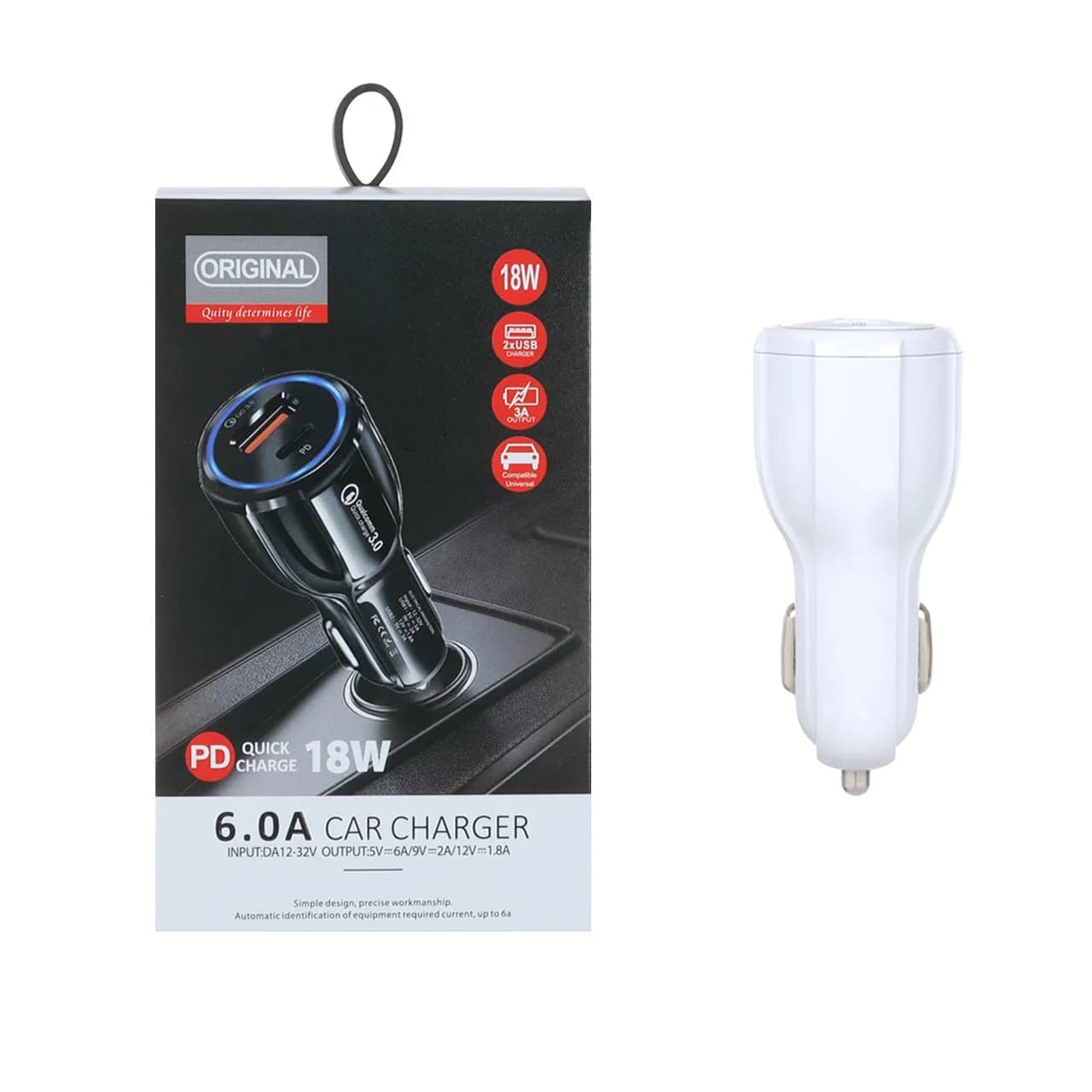 شارژر فندکی فست و PD دو پورت مدل TE-348PD 18W – سفید