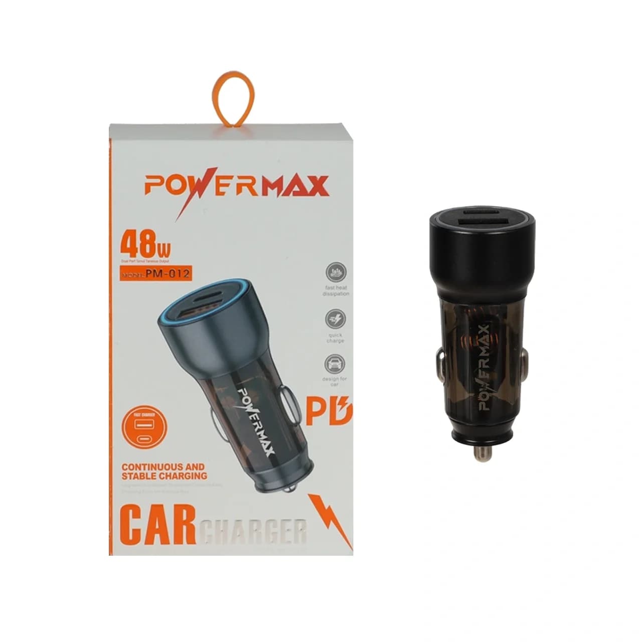 شارژر فندکی PD و فست دو پورت Power Max مدل PM-012 48W – مشکی