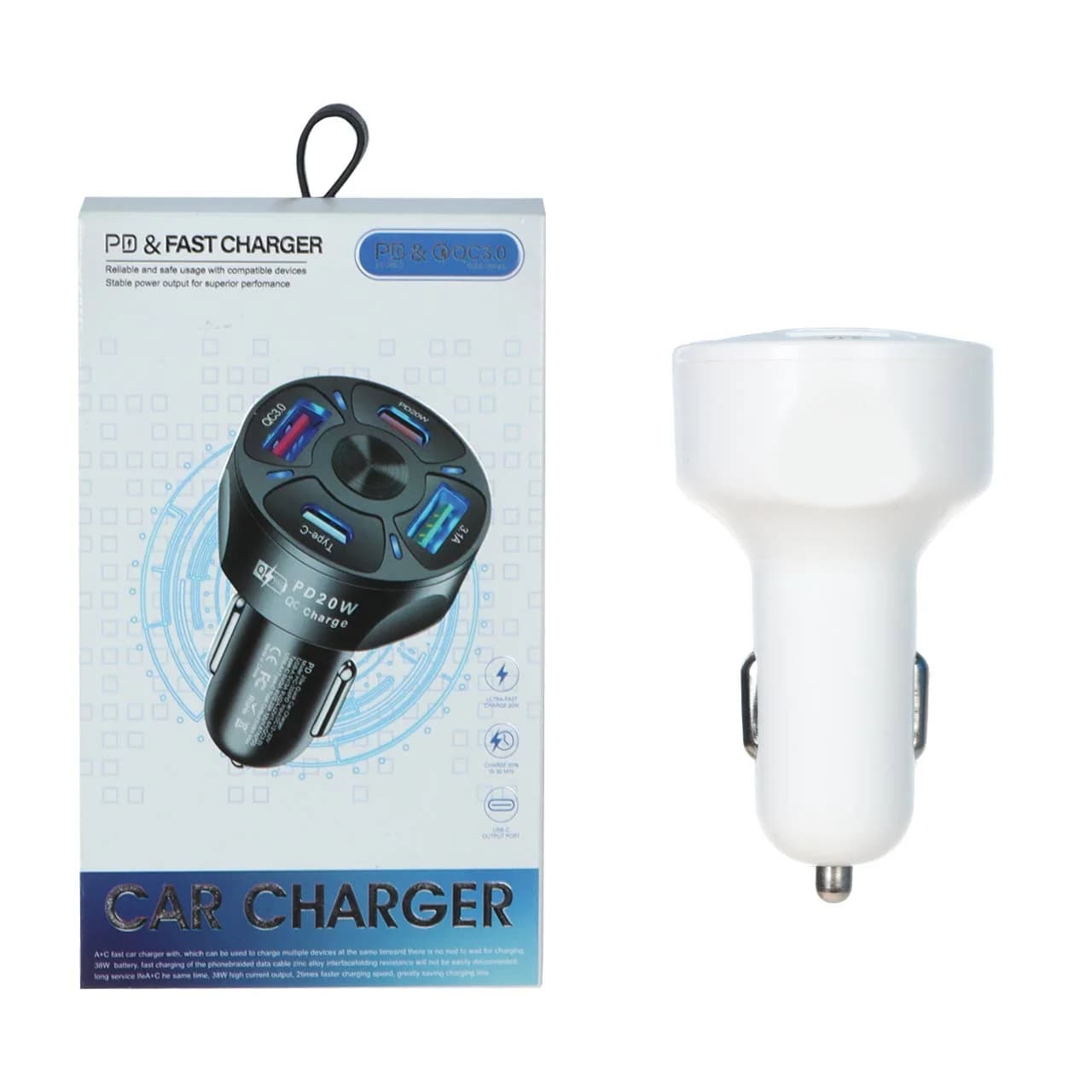 شارژر فندکی فست و PD چهار پورت مدل CC123 38W – سفید – BSA
